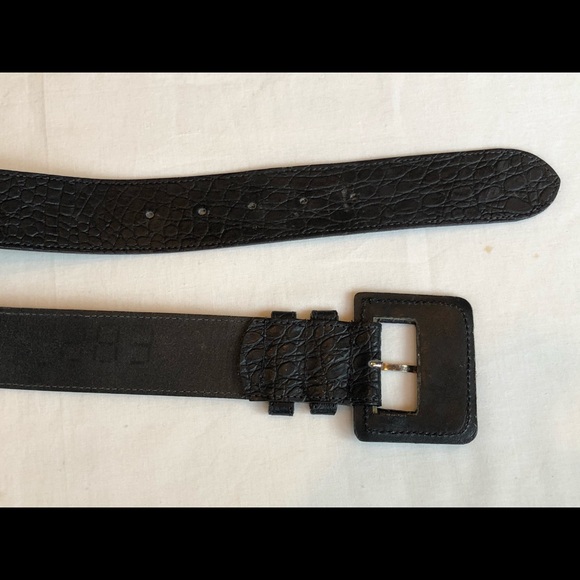 Plymouth Black Leather Croc Pattern Belt Italy - Picture 5 of 6